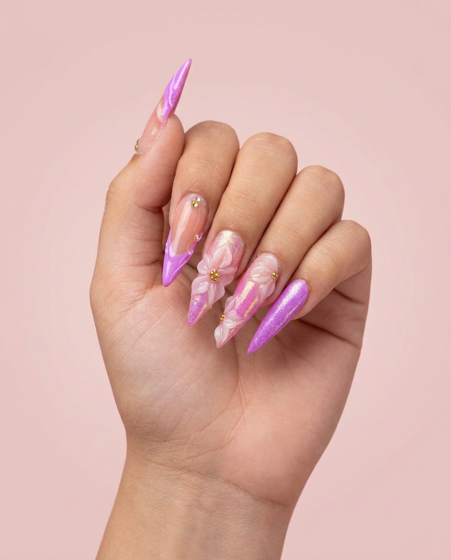 Stiletto floral rosa
